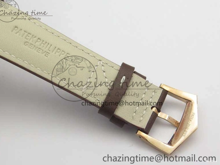 MIROTIME 0323 Calatrava 5524R Pilot Travel Time RG GRF Brown Dial on Brown Leather Strap MIYOTA TopPick 7155